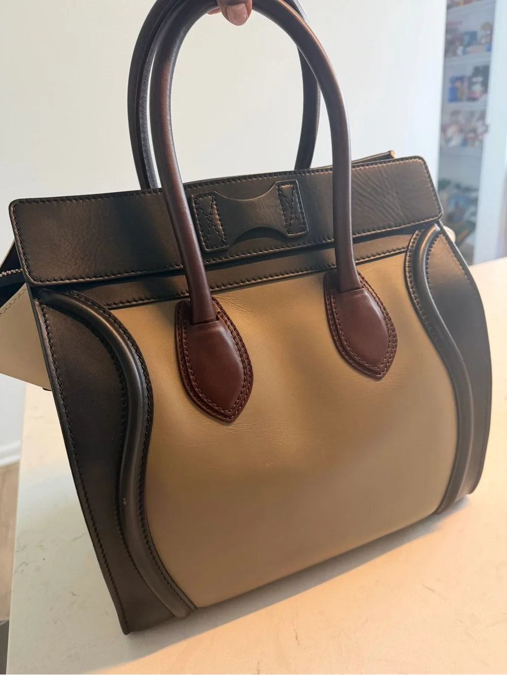 Celine Burgundy Leather Shoulder Bag with Black Trim